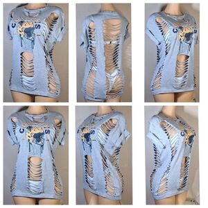 Stylish Gray Distressed Women's Top